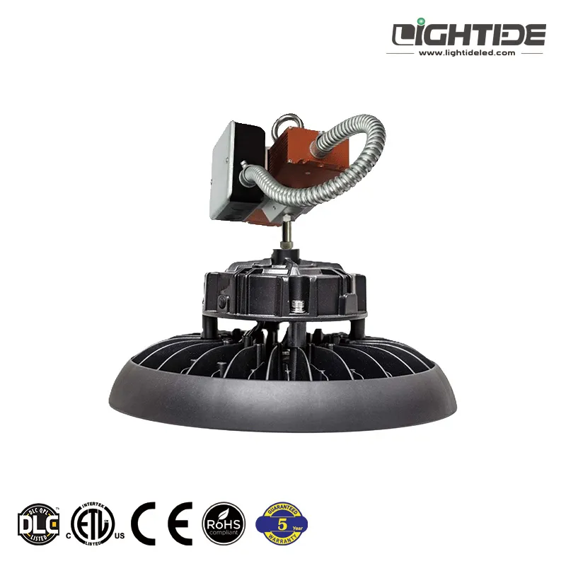 Lightide-2ND-GEN-UBA-series-UFO-LED-high-bay-lights-with-horinzontal-emergency-battery