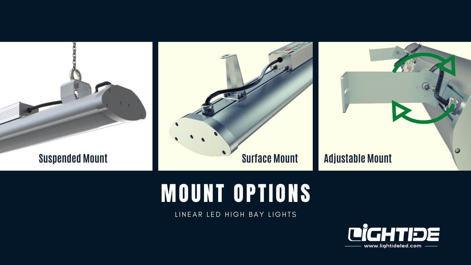 Lightide mount options for led high bay light fixtures