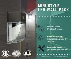 Lightide mini led wall pack dusk dawn