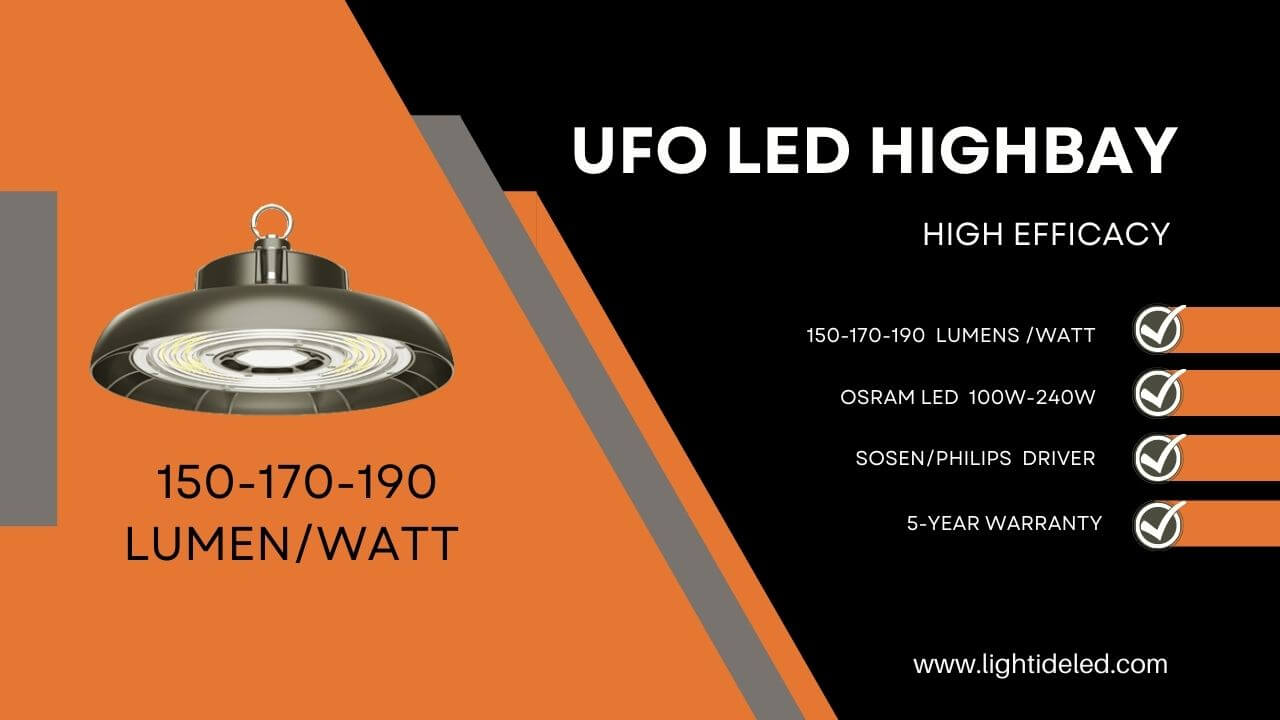 Lightide 190 LPW Industrial UFO LED High Bay Lighting Fixtures