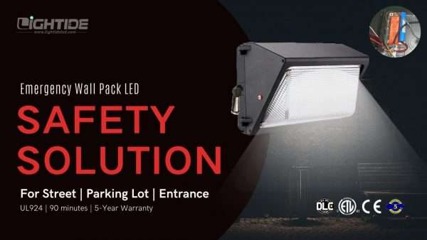 Lightide DLC QPL Emergency Light Wall Pack LED Flood Battery Backup dimmable function