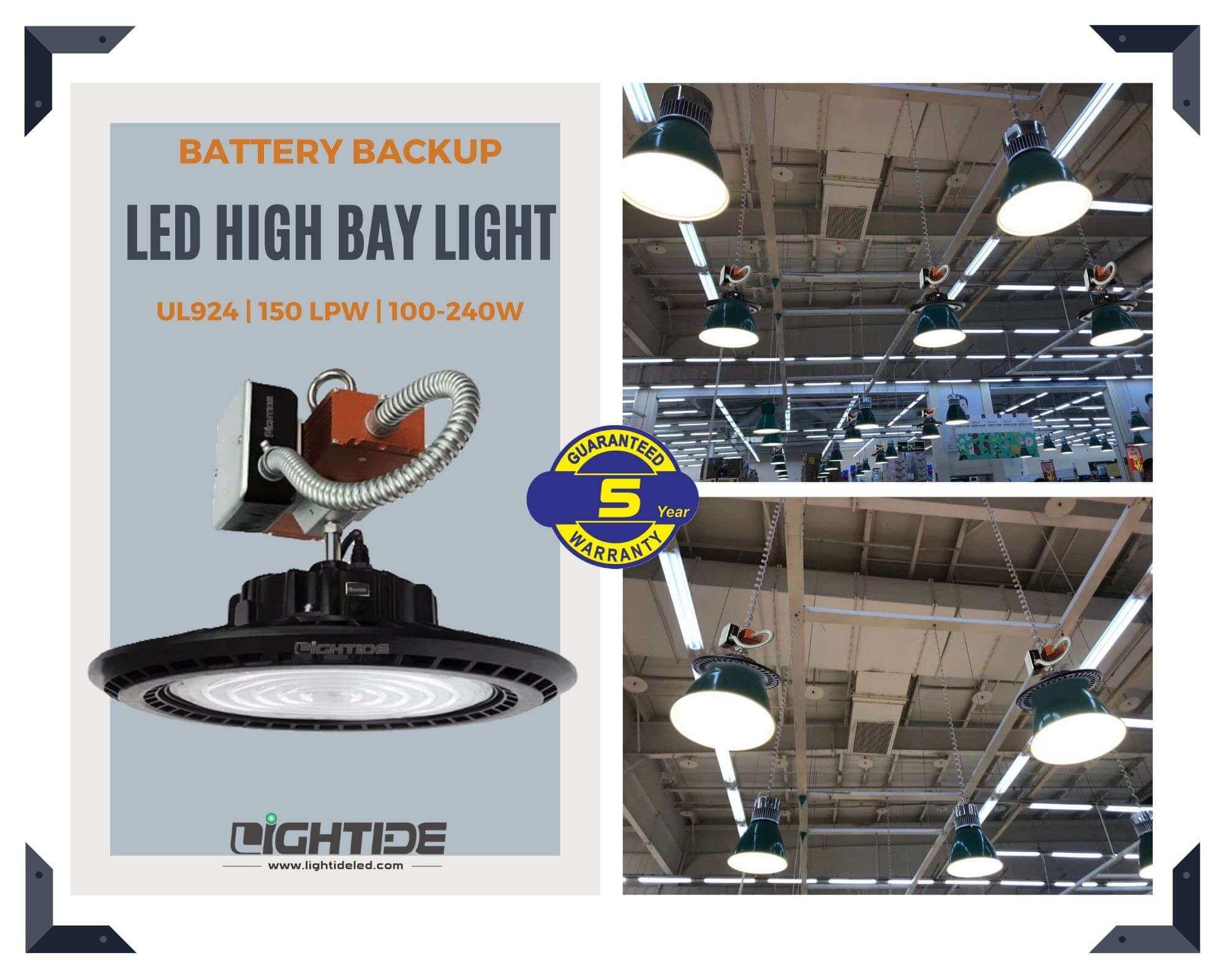 Lightide UL924 Emergency led high bay lights battery backup 150 watts-Walmart